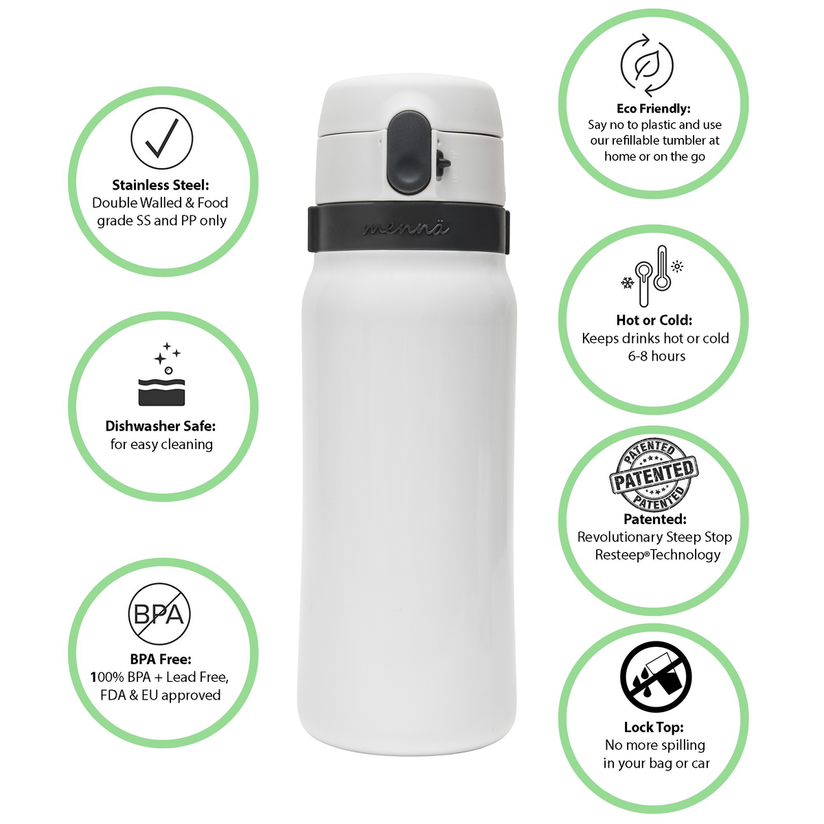 Mennä One, Start & Stop Steeping Infuser Lock Top Travel Mug, 12